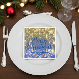 Elegant Blue Guld Snöflingor God jul Pappersservett
