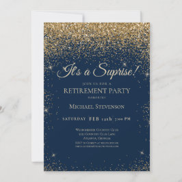 Elegant Blue Guld Surprise Pension Party Inbjudningar