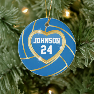 Elegant Blue & Guld Volleyball DIY Namn & Number Julgransprydnad Keramik