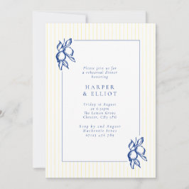 Elegant Blue Hand Drawn Lemon Rehearsal Dinner Inbjudningar