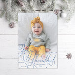 Elegant Blue Hand Lettered Lycklig Hanukkah Photo Julkort<br><div class="desc">Handskrift med texten "Lycklig Hanukkah" på foto med valfri mönstrad baksida. Lägg till ett eget foto på baksidan om du vill.</div>