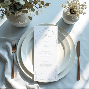 Elegant Blue Hand plockade Bow & Ribbon Bröllop Meny