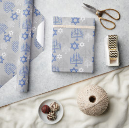 Elegant Blue Hanukkah Helgdag Mönster Presentpapper