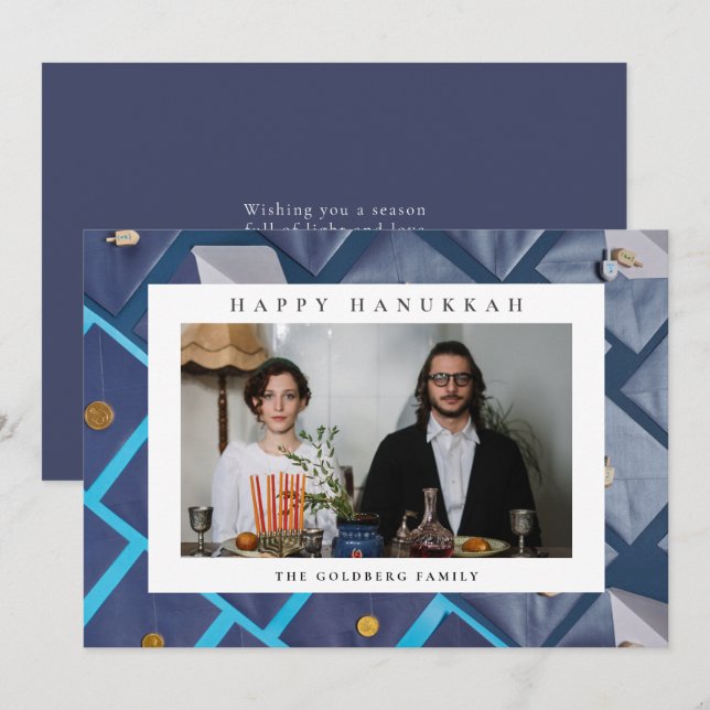 Elegant Blue Happy Hanukkah Family 1 Photo Julkort (Fram/baksida)