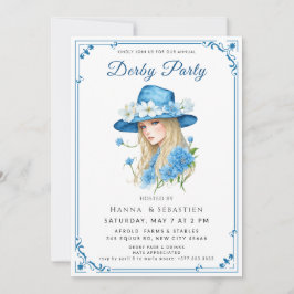 Elegant Blue Hat Garden Party Invitation Inbjudningar