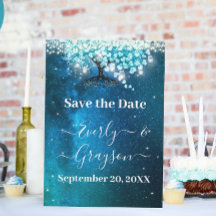 Elegant Blue Heart Löv Träd Bröllop spara datum