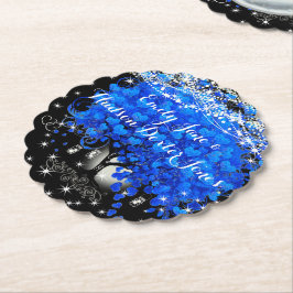 Elegant Blue Heart Löv Träd Bröllop Underlägg Papper