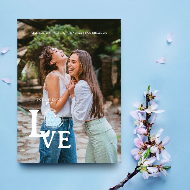 Elegant Blue Heart Photo Fancy Love Wedding Spara Datumet (Skapare uppladdad)