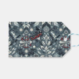 Elegant Blue Helgdag Vine and Snowflake Presentetikett