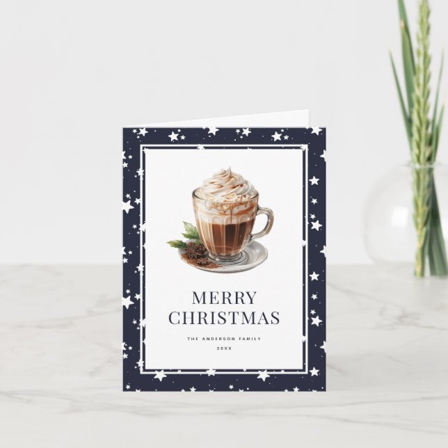 Elegant Blue Hett Chocolate God jul Card Helgkort (Framsida)