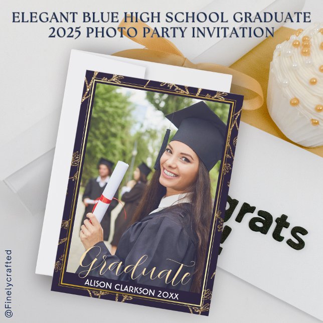 Elegant Blue High School Student 2025 Photo Party Inbjudningar (Skapare uppladdad)