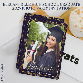 Elegant Blue High School Student 2025 Photo Party Inbjudningar
