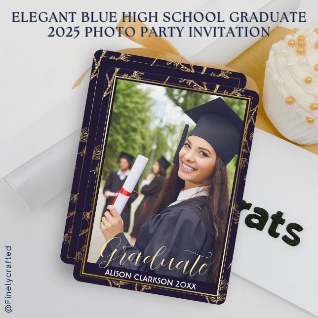 Elegant Blue High School Student 2025 Photo Party Inbjudningar (Skapare uppladdad)