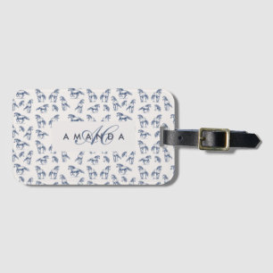 Elegant Blue Horses Monogrammed Initial Gifts Bagagebricka