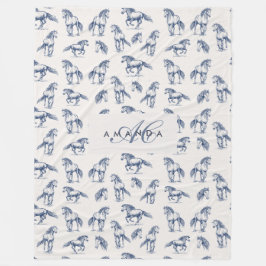 Elegant Blue Horses Monogrammed Initial Gifts Fleecefilt