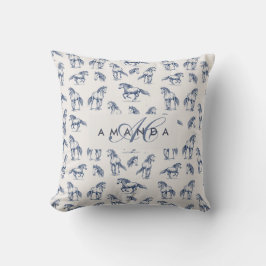 Elegant Blue Horses Monogrammed Initial Gifts Kudde