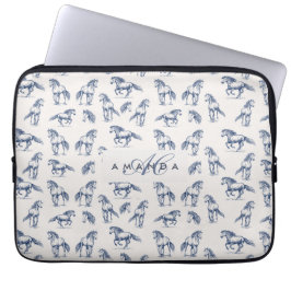 Elegant Blue Horses Monogrammed Initial Gifts Laptop Fodral
