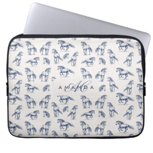 Elegant Blue Horses Monogrammed Initial Gifts Laptop Fodral