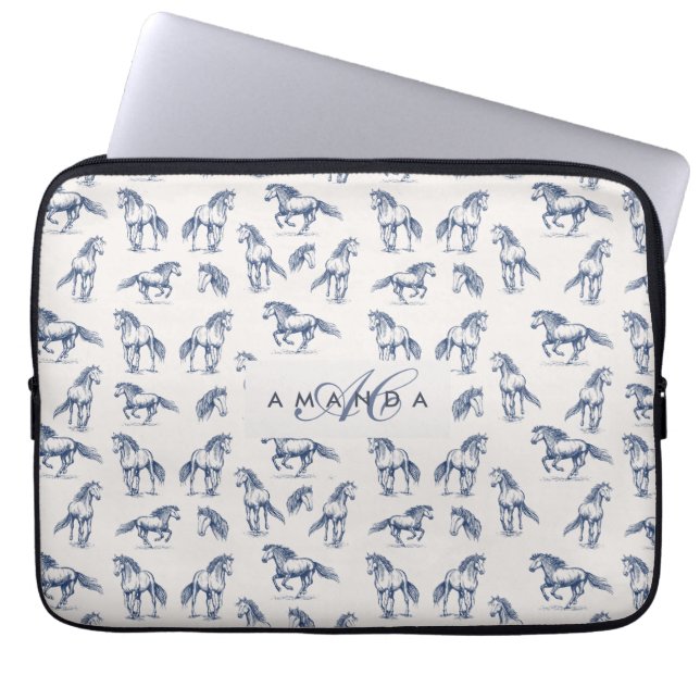 Elegant Blue Horses Monogrammed Initial Gifts Laptop Fodral (Framsidan)