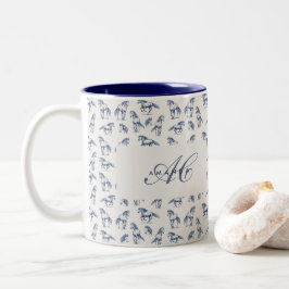 Elegant Blue Horses Monogrammed Initial Gifts Två-Tonad Mugg
