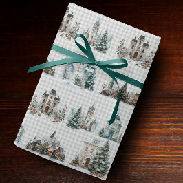 Elegant blue houses christmas winter pattern presentpapper