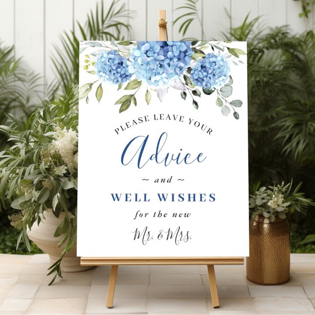 Elegant Blue Hydrangea Advice & Önskemål Bröllop Poster (Skapare uppladdad)
