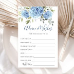 Elegant Blue Hydrangea Advice & Önskemål Card<br><div class="desc">Anpassa med bruden till namn och duschdatum. Klicka på länken "anpassa ytterligare" för ytterligare anpassning. Kontakta mig om du behöver hjälp.</div>