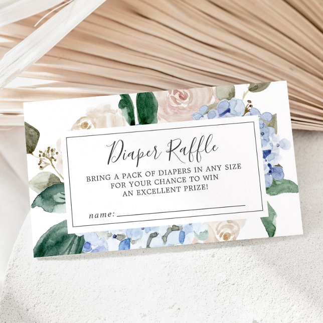Elegant Blue Hydrangea Baby Shower Diaper Raffle Tilläggskort (Skapare uppladdad)