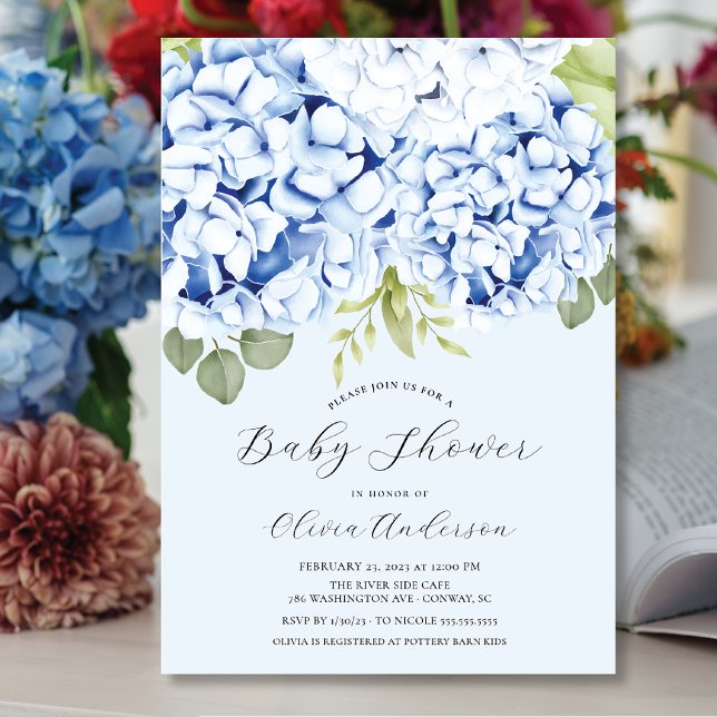 Elegant Blue Hydrangea Baby Shower Inbjudningar (Skapare uppladdad)