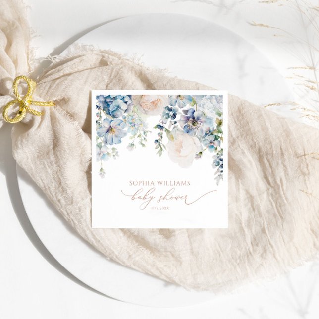 Elegant Blue Hydrangea Baby Shower Napkins Pappersservett (Skapare uppladdad)
