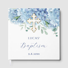Elegant Blue Hydrangea Baptism Gästböcker