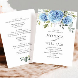 Elegant Blue Hydrangea Blommigt Bröllop alla i ett Inbjudningar