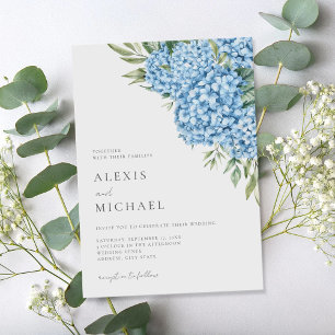 Elegant Blue Hydrangea Blommigt Bröllop Inbjudningar