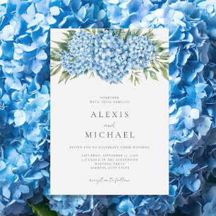 Elegant Blue Hydrangea Blommigt Bröllop Inbjudningar