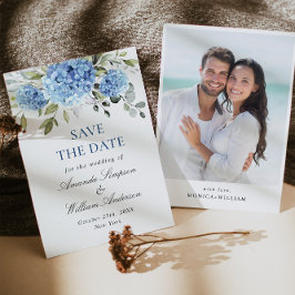 Elegant Blue Hydrangea Blommigt Bröllop Photo Spara Datumet