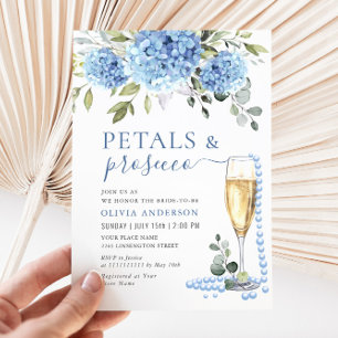 Elegant Blue Hydrangea Blommigt PETALS & Prosecco Inbjudningar