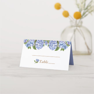 Elegant Blue Hydrangea Blommigt White Bröllop Stäl Placeringskort