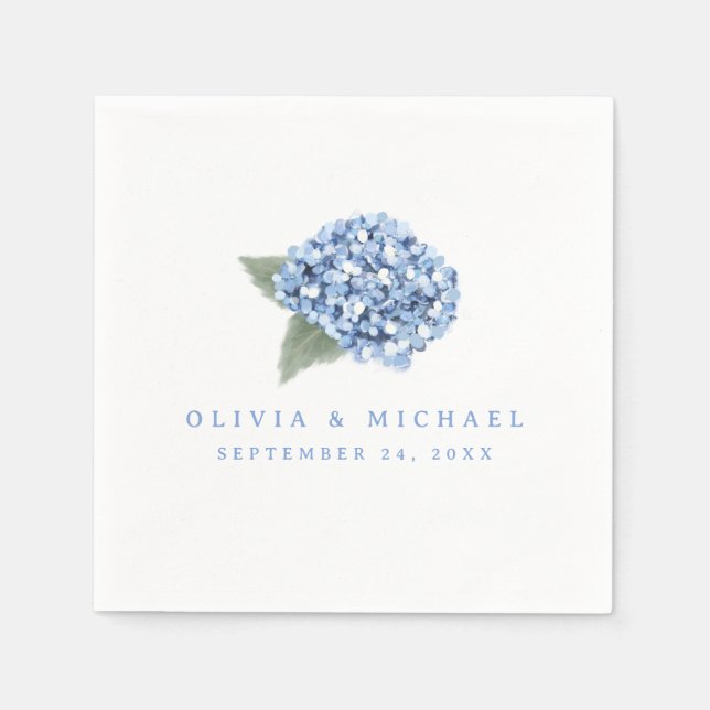 Elegant Blue Hydrangea Bloom Bride & Groom Bröllop Pappersservett (Framsidan)