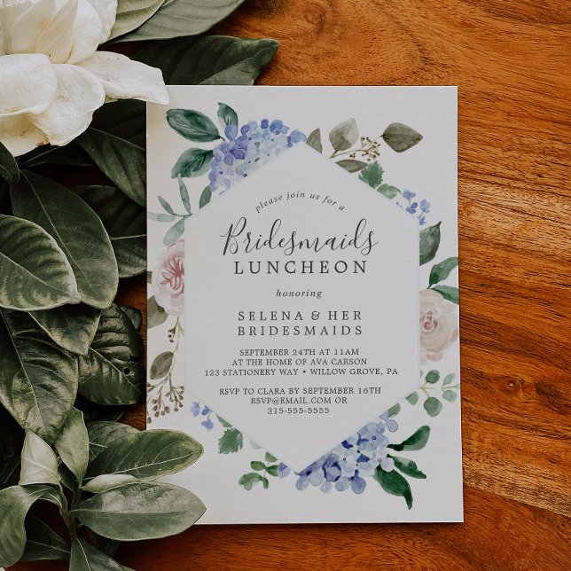 Elegant Blue Hydrangea Bridesmaids Luncheon Inbjudningar (Skapare uppladdad)