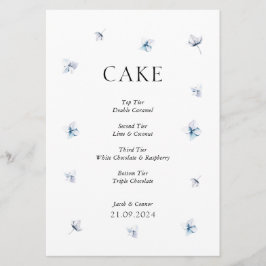 Elegant Blue Hydrangea Bröllop Cake Sign Inbjudningar