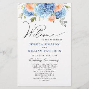 Elegant Blue Hydrangea Bröllop Ceremony-programmet