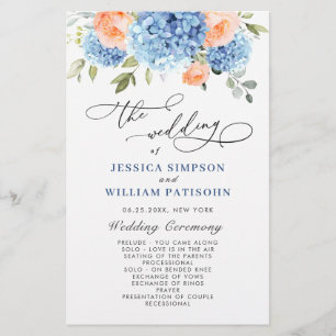 Elegant Blue Hydrangea Bröllop Ceremony-programmet