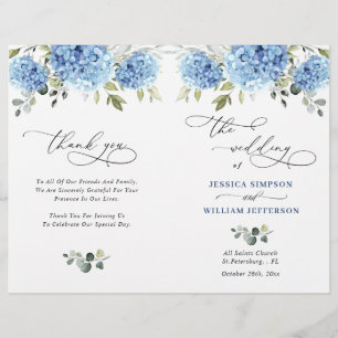 Elegant Blue Hydrangea Bröllop Ceremony-programmet