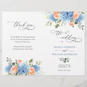 Elegant Blue Hydrangea Bröllop Ceremony-programmet