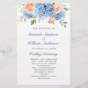 Elegant Blue Hydrangea Bröllop Ceremony-programmet