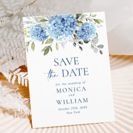 Elegant Blue Hydrangea Bröllop spara datum Vykort