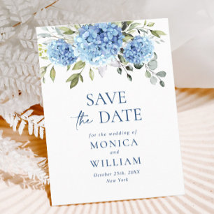 Elegant Blue Hydrangea Bröllop spara datum Vykort