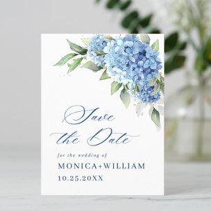 Elegant Blue Hydrangea Bröllop spara datum Vykort