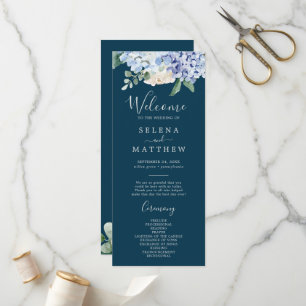 Elegant Blue Hydrangea Bröllopsprogram inom flot Program