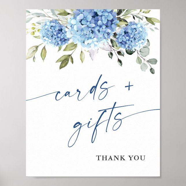Elegant Blue Hydrangea Cards and Gifts Bröllop Poster (Framsidan)